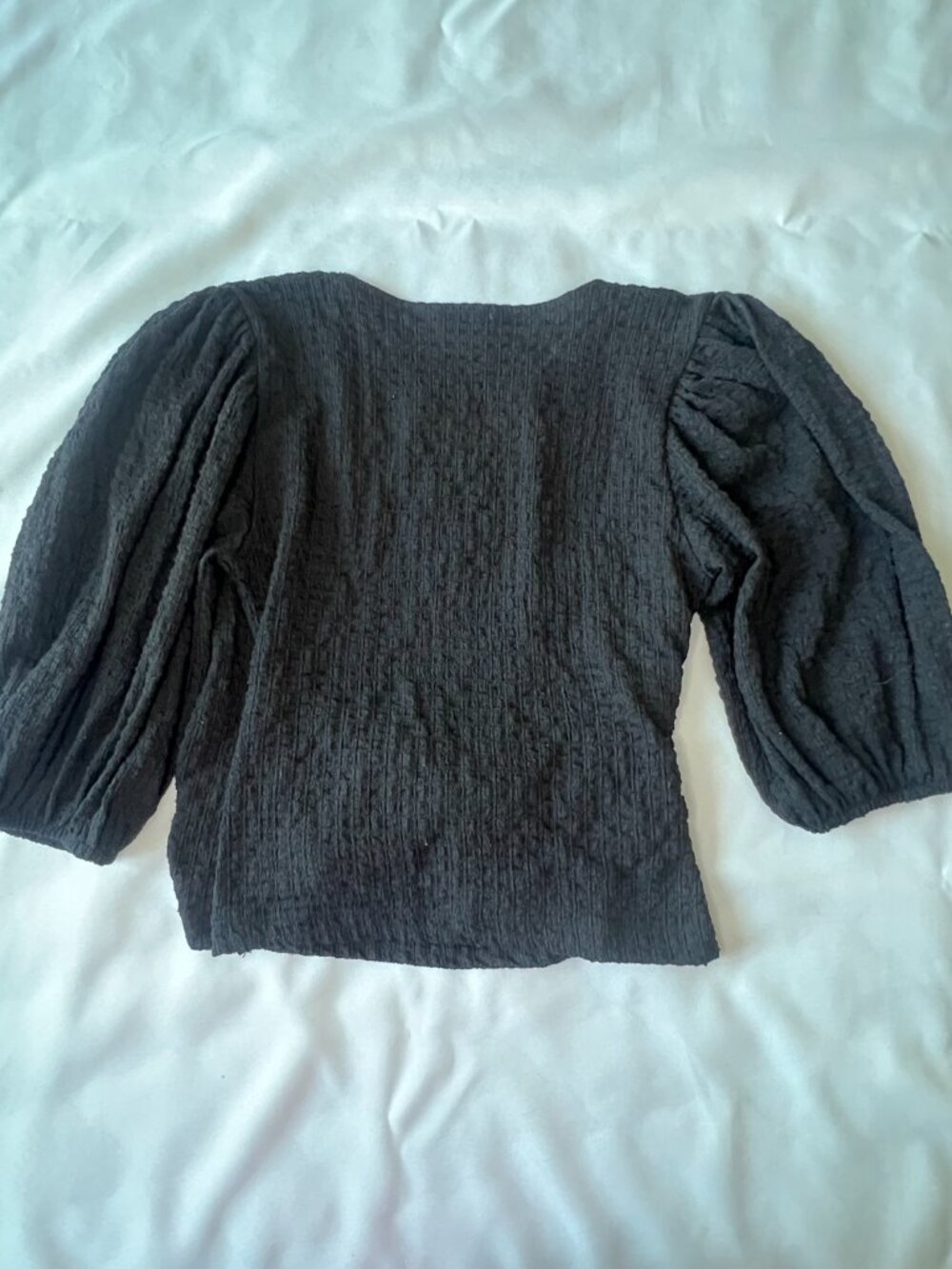 Boho Peasant Francesca's Mi Ami Black Top Size XS 3/4 Sleeve Front Tie NWT - Picture 7 of 15